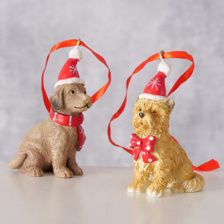 Boltze home kersthanger hond hubert l3cm h7,5cm mat bruinrood 2 ass