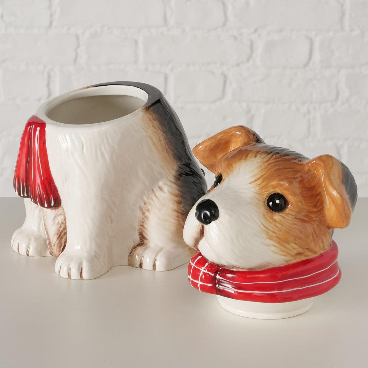 Boltze home voorraadpot hond jarry h23,5cm keramiek bruin wit