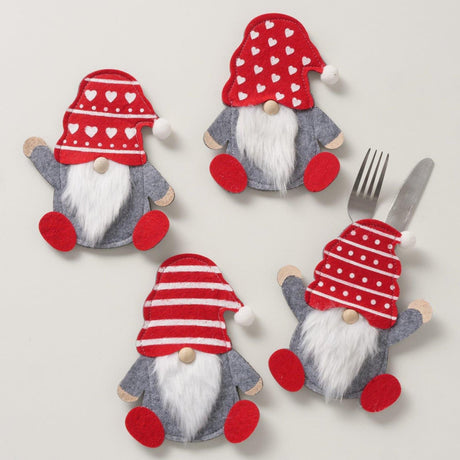 Boltze home bestekzakje smolla l13cm b 17cm polyester grijsroodwit 4 assorti