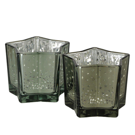 Boltze home windlicht millia ster h6,5cm glas grijs groen 2 assorti