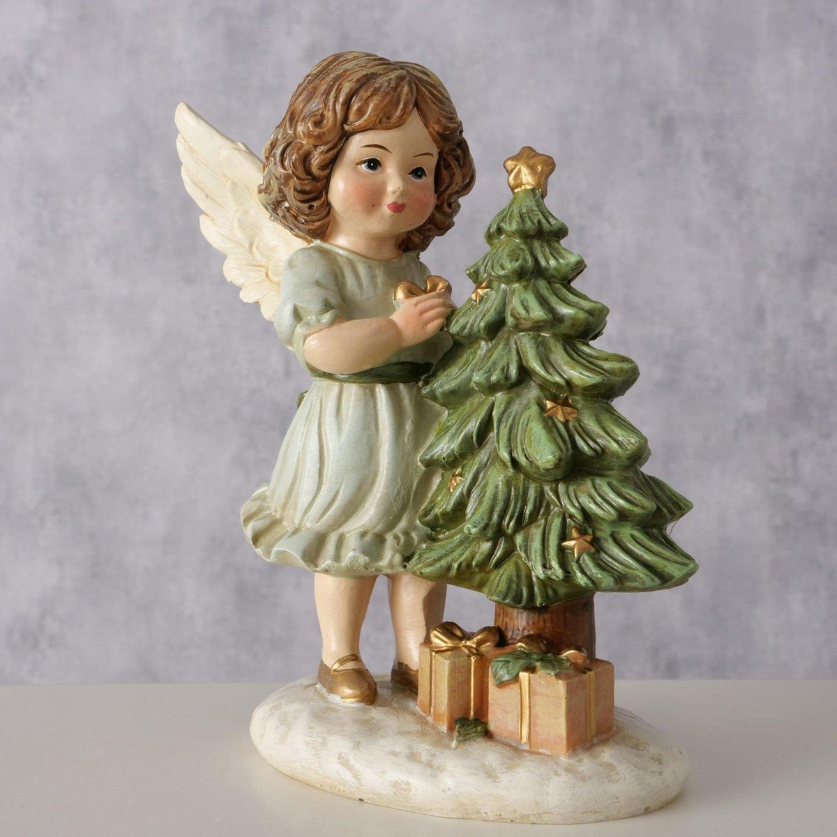 Boltze home figuur clara engel kerstboom h12cm kunstharsb beigecrã¨mewitgroen