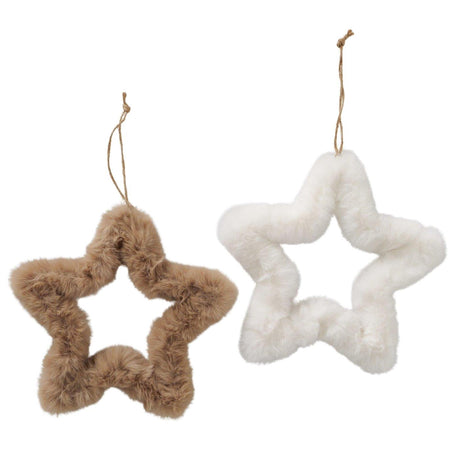 Boltze home decoratieve hanger ster furry 22x22cm beige wit 2 assorti