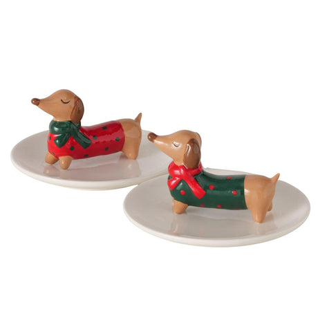 Boltze home schaal hond maltipu rond ø13h6,5cm groen rood wit 2 assorti