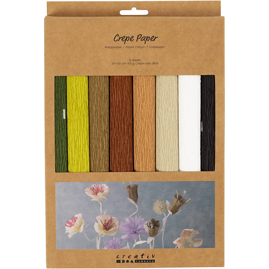 Creativ Company Krepppapier, Blatt 25x60 cm, Kreppverhältnis: 180 %, 105 g, natur, 8 Blatt 1 Karton