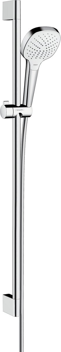 Hansgrohe Croma Select E Vario Schiebestangenset – mit Croma – Select E Vario – Handbrause – Ecosmart – 90 cm – mit Isiflex B – Brauseschlauch – 160 cm Weißchrom – Weißchrom