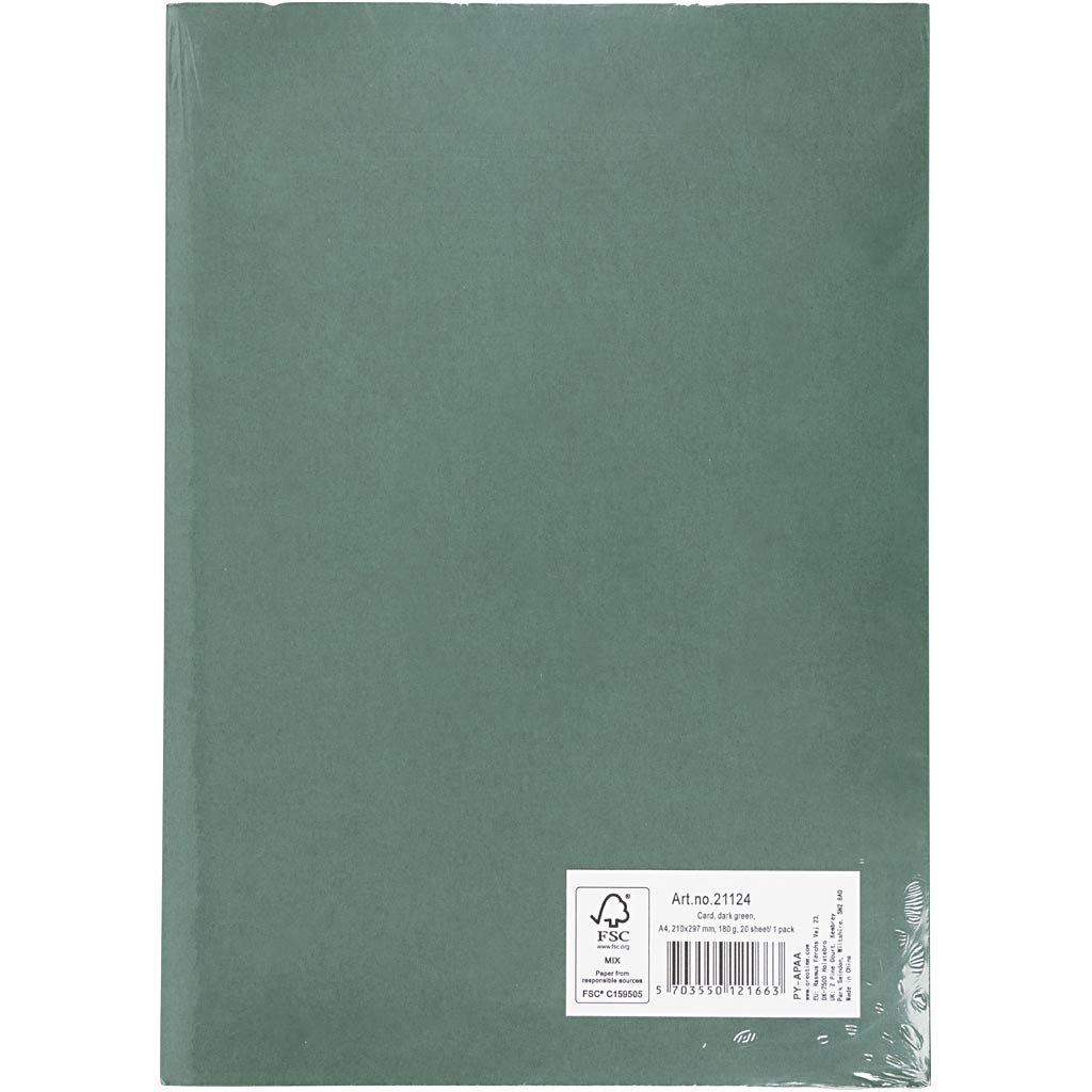 Creativ Company Farbkarton, A4, Blatt 210x297 mm, 180 gr, dunkelgrün, 20 Blatt 1 Karton
