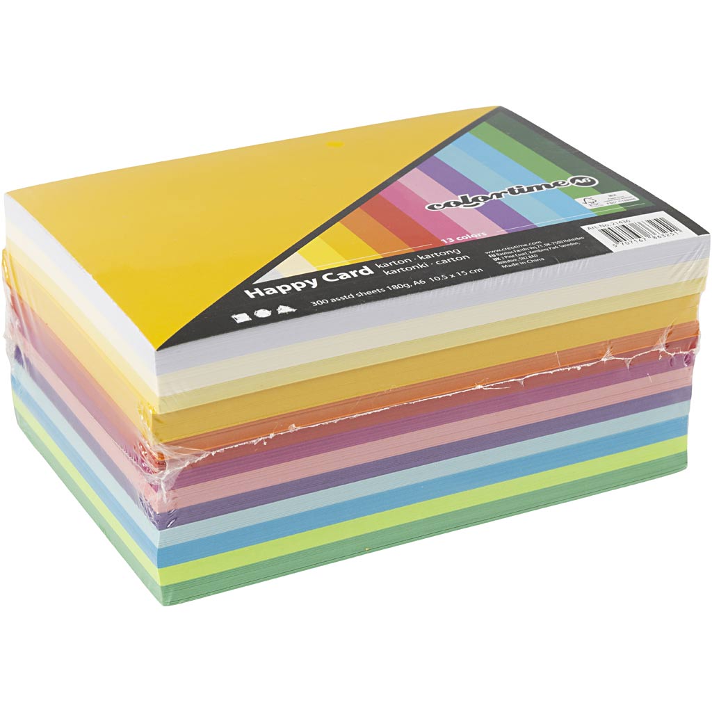 Colortime Frühlingskarton, A6, Blatt 105x148 mm, 180 gr, verschiedene Farben, 300 verschiedene Blätter 1 Karton
