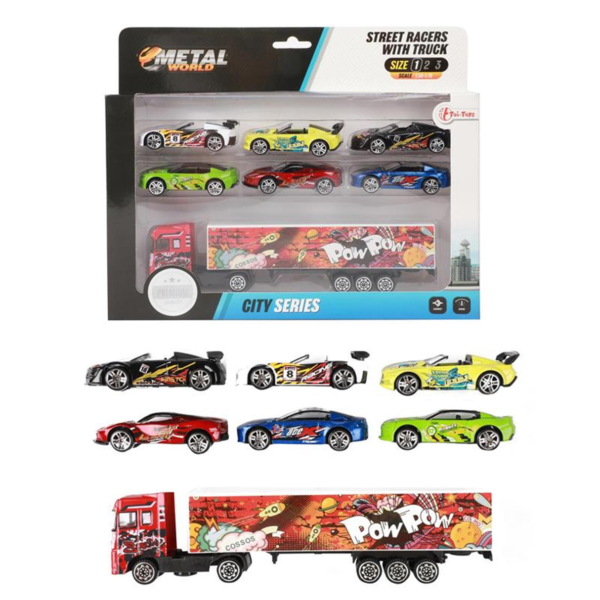 Toi-toys Toi Toys Truck Pop Art mit 6 Rennwagen