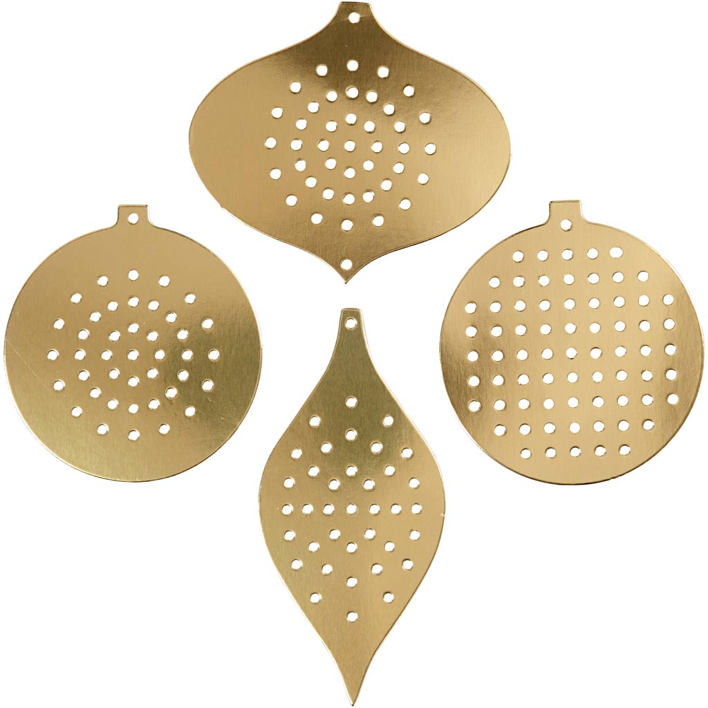 Kreuzstichkarton, Kirschdekor, H: 8,5-12 cm, Lochgröße 3 mm, Metallic-Gold, 8 Stück 1 Box