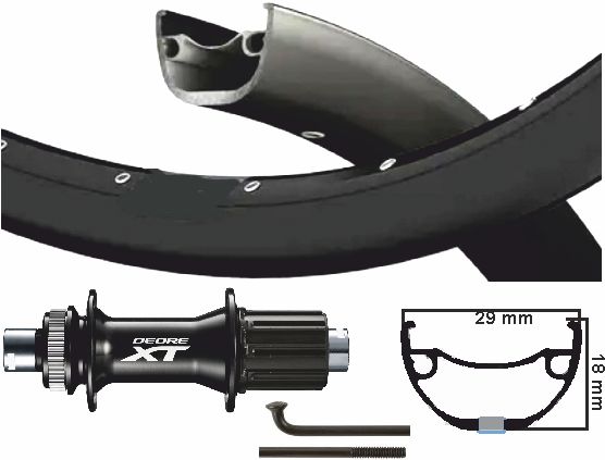Kgs Shimano XT Hinterrad 28 29 Zoll (622) schwarz 8-11 Gang Centerlock Steckachse