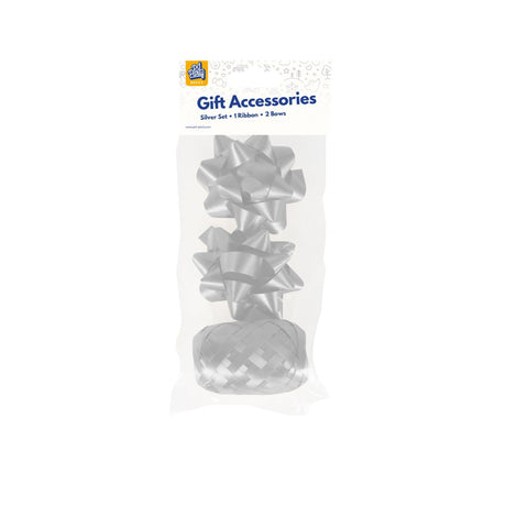 Paperdreams cadeauversieringset - zilver 2 strikken met 20 meter krullint