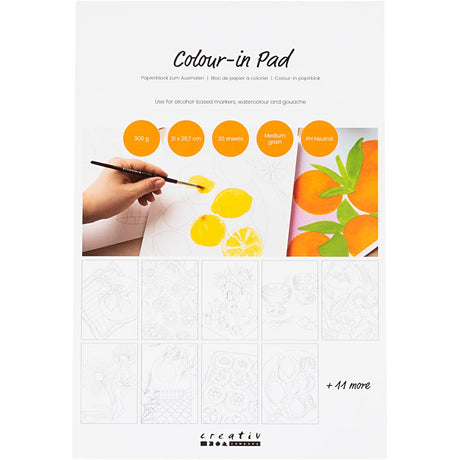 Creativ Company Farbblockpapier, A4, Blatt 210 x 297 mm, kaltgepresst, mittlere Körnung, 300 g, weiß, 20 Blatt 1 Stück