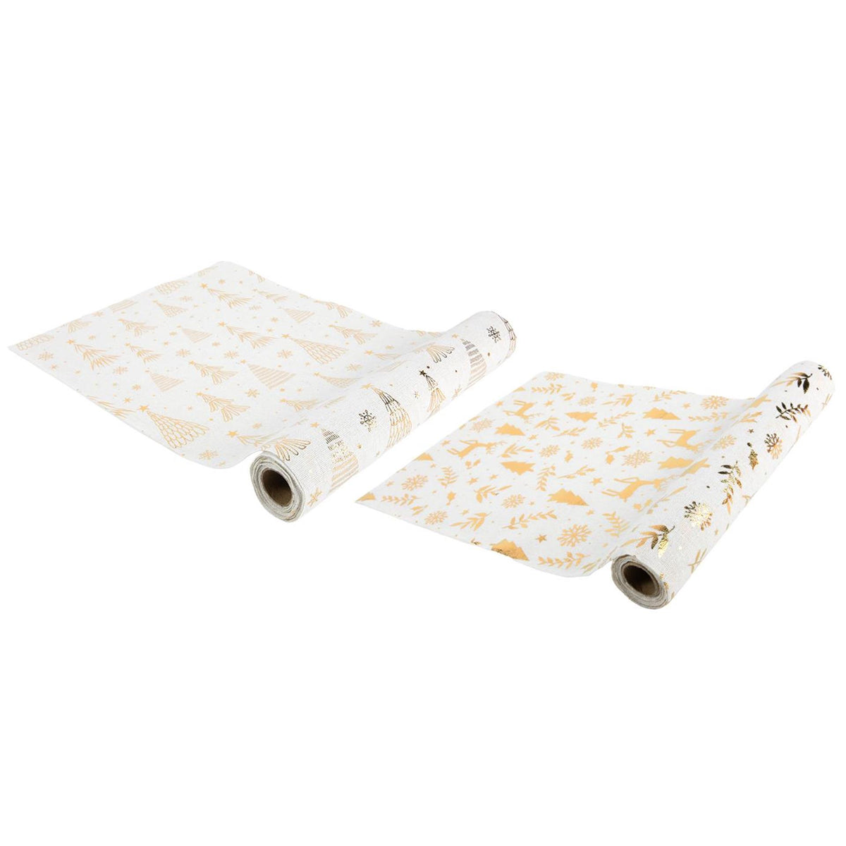 Svenska living tafelloper linnenlook met figuren wit goud 275x28cm 2 assorti
