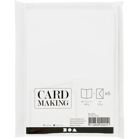Creativ-Firmenkarten und Umschläge, Kartengröße 10,5 x 15 cm, Umschlaggröße 11,5 x 16,5 cm, 110+230 g, weiß, 6er-Set 1 Box