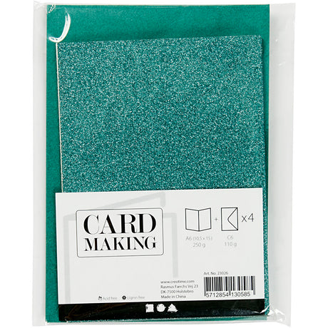 Creativ-Firmenkarten und Umschläge, Kartengröße 10,5 x 15 cm, Umschlaggröße 11,5 x 16,5 cm, Glitzer, 110+250 g, grün, 4 Set 1 Box