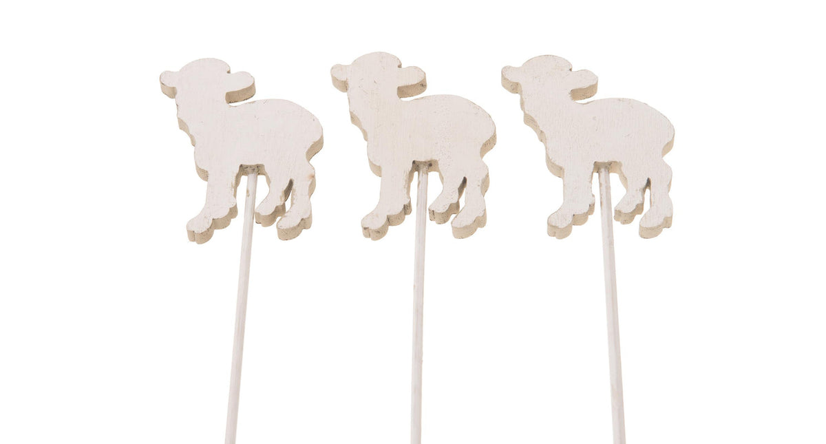 Wooden sheep 10cm o st 9pc white taupe