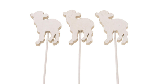 Wooden sheep 10cm o st 9pc white taupe