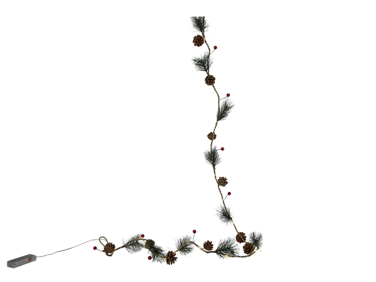 Svenska lebende Girlande mit roten Beeren, Kiefernblatt, 20 LEDs, 180 cm