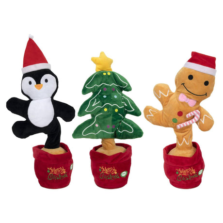 Weihnachtsplüsch Sing Light Dance 35cm 3-sortig 3xaa Batt inkl. Weihnachtsbaum und Pinguin