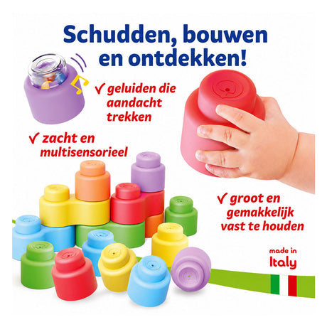 Quercetti Bausteine ​​Babyspielzeug mit Sound – 18 Stück.