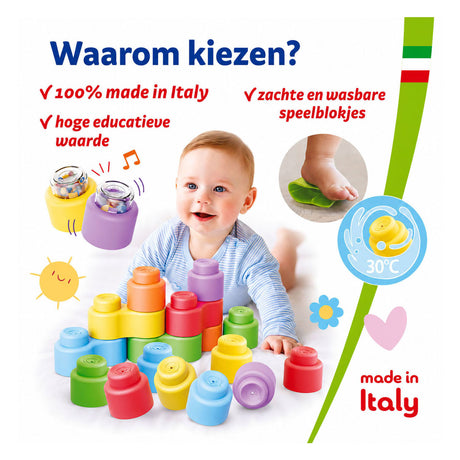 Quercetti Bausteine ​​Babyspielzeug mit Sound – 18 Stück.