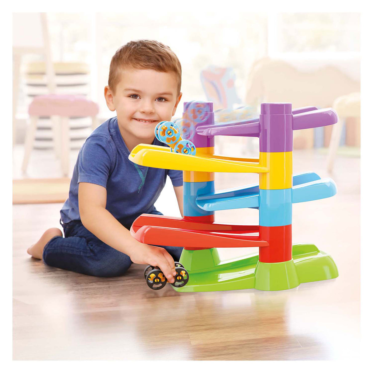 Quercetti-Rennstrecke mit Flip-Cars, 7 Teile.