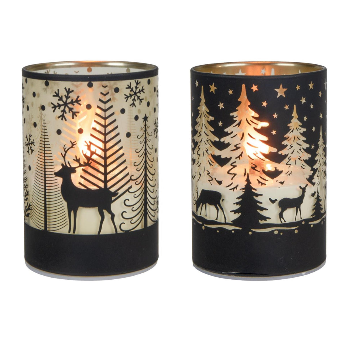 Svenska living cilinder led licht zwart boom rendier ø7x10cm 2 assorti