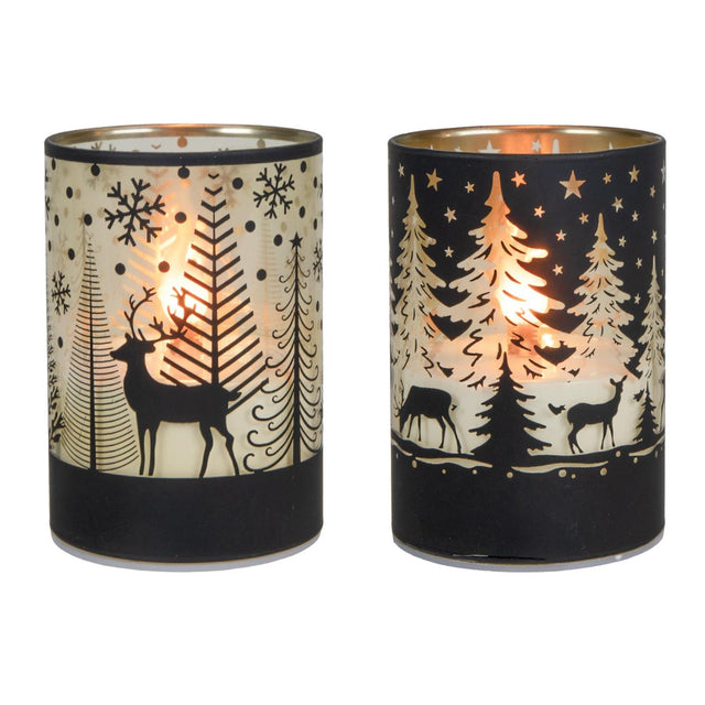 Svenska living cilinder led licht zwart boom rendier ø7x10cm 2 assorti
