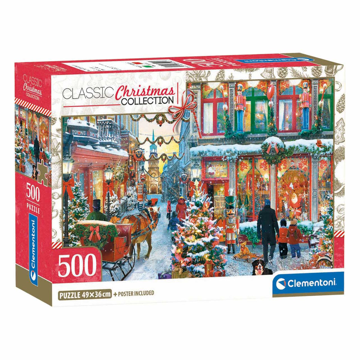 Clementoni Puzzle Weihnachtspuzzle 500 Teile verschneites Dorfplakat.