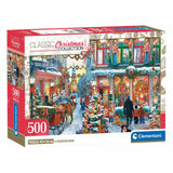 Clementoni Puzzle Weihnachtspuzzle 500 Teile verschneites Dorfplakat.