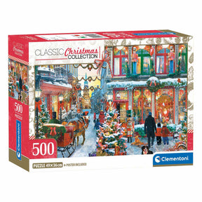 Clementoni Puzzle Weihnachtspuzzle 500 Teile verschneites Dorfplakat.