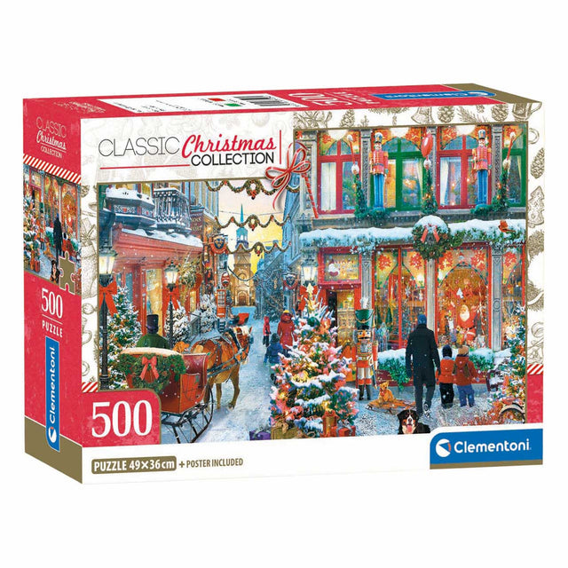 Clementoni Puzzle Weihnachtspuzzle 500 Teile verschneites Dorfplakat.