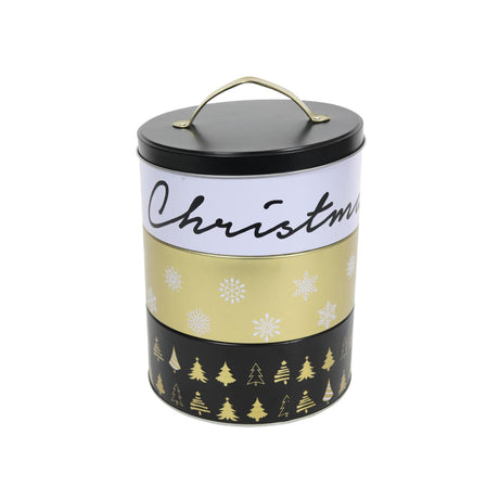Svenska Living Aufbewahrungsdose Weihnachten 3-lagig Schwarz-Weiß-Gold ø16,7x22 24,5cm