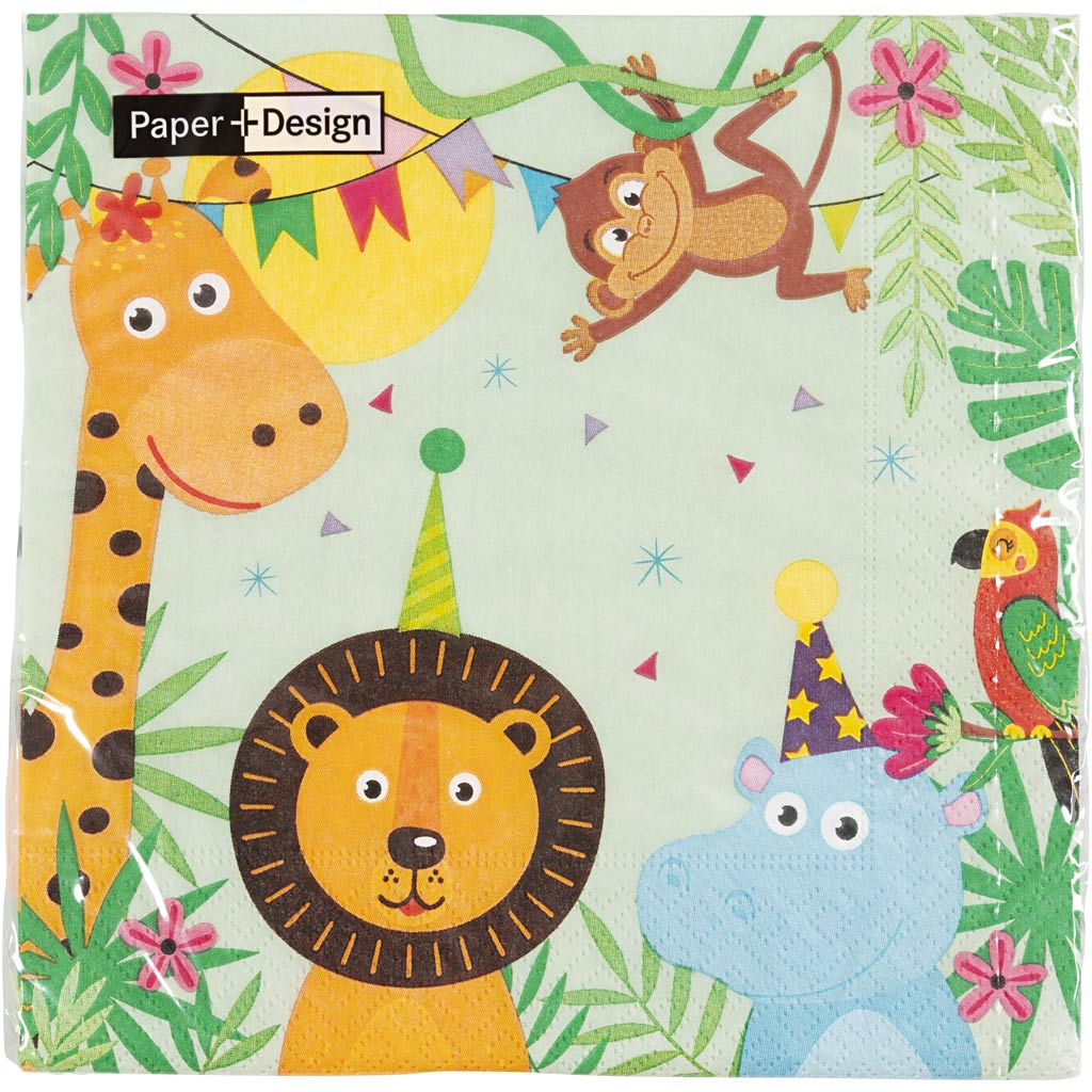 Creativ Company Servietten, Partytiere, Größe 33x33 cm, 20 Stück, 1 Box