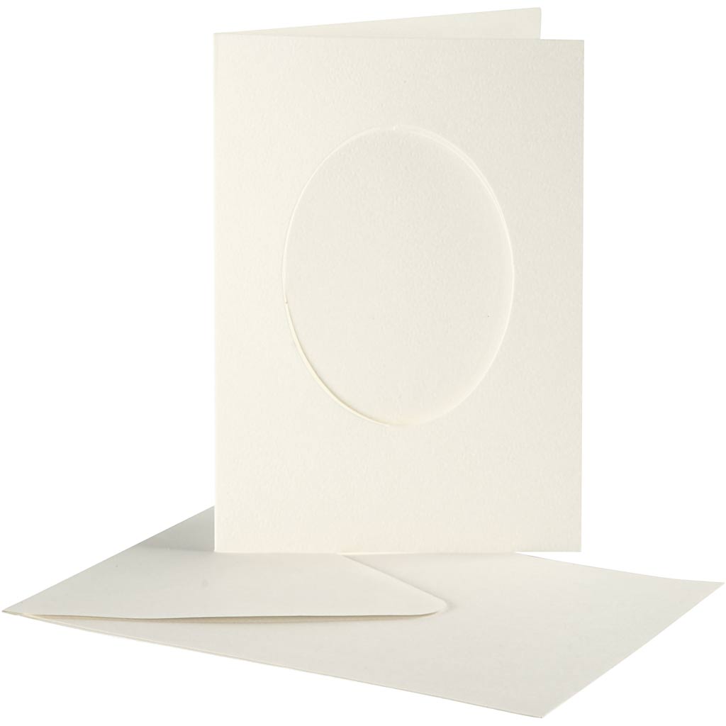 Creativ Company Passepartoutkarten, oval, Kartengröße 10,5x15 cm, Umschlaggröße 11,5x16,5 cm, gebrochenes Weiß, 10er Set 1 Box