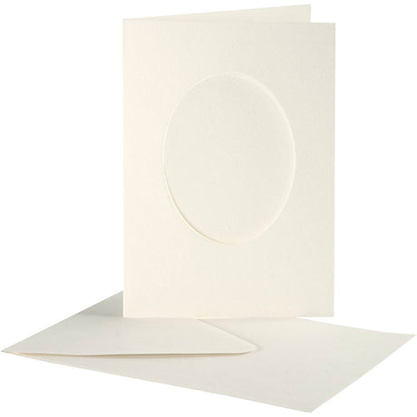 Creativ Company Passepartoutkarten, oval, Kartengröße 10,5x15 cm, Umschlaggröße 11,5x16,5 cm, gebrochenes Weiß, 10er Set 1 Box