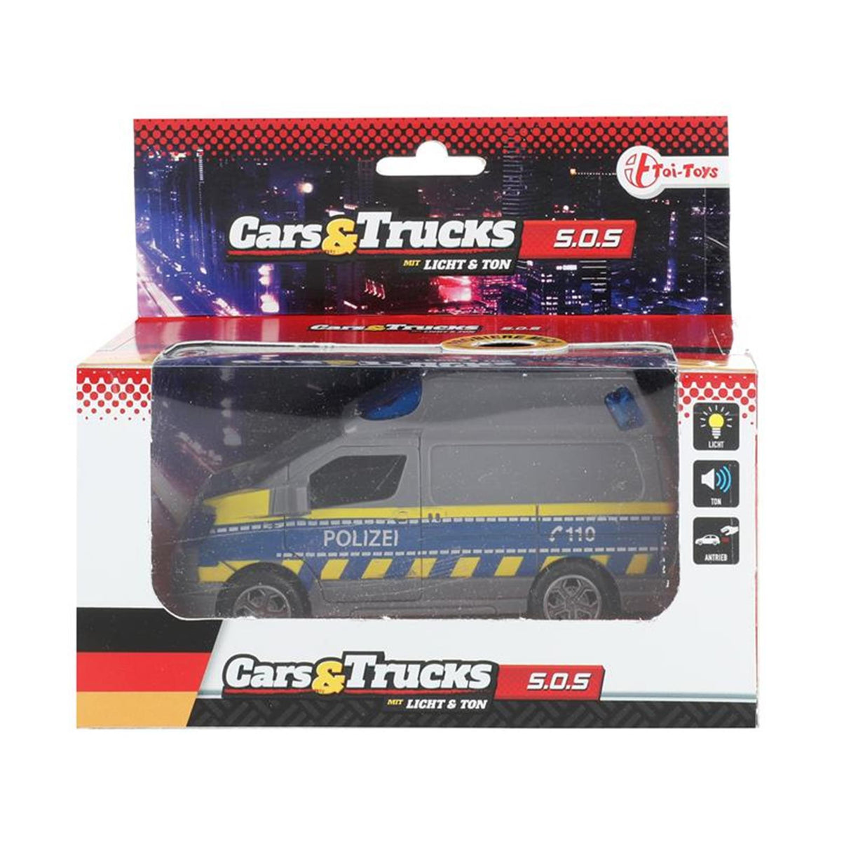Toi-toys Toi-Spielzeug Autos LKW Polizeibus 12cm Friktion mit Licht und Sound (deutsche Version)