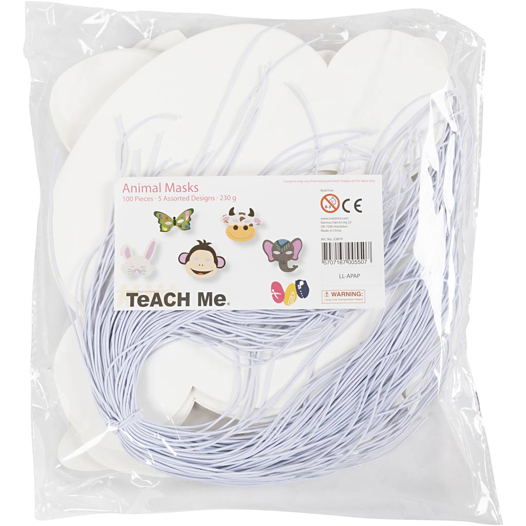 Creativ Company Tiermasken, H: 13-24 cm, B: 20-28 cm, 230 g, weiß, 100 Stück 1 Box