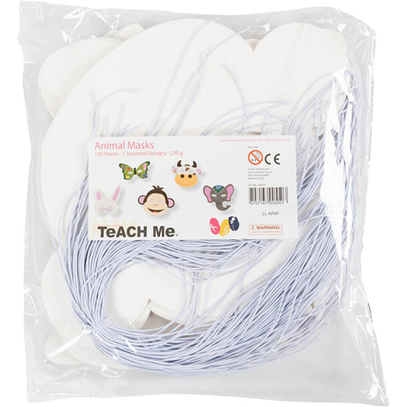 Creativ Company Tiermasken, H: 13-24 cm, B: 20-28 cm, 230 g, weiß, 100 Stück 1 Box