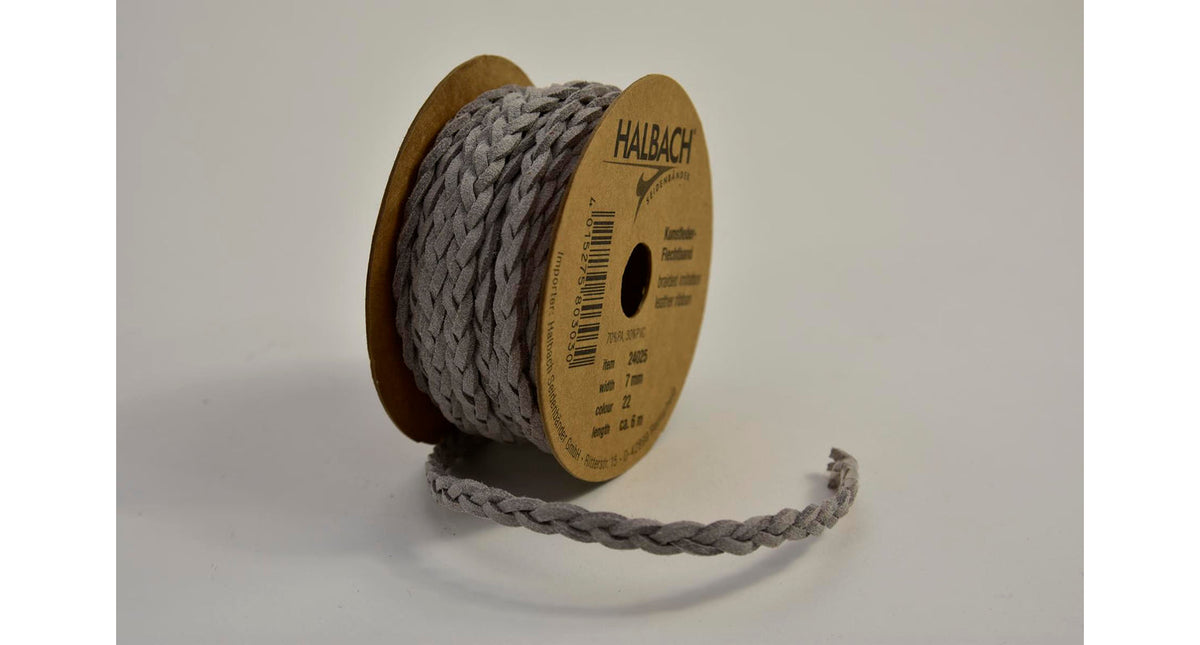 Kunstleer gevlochten 7 mm grijs