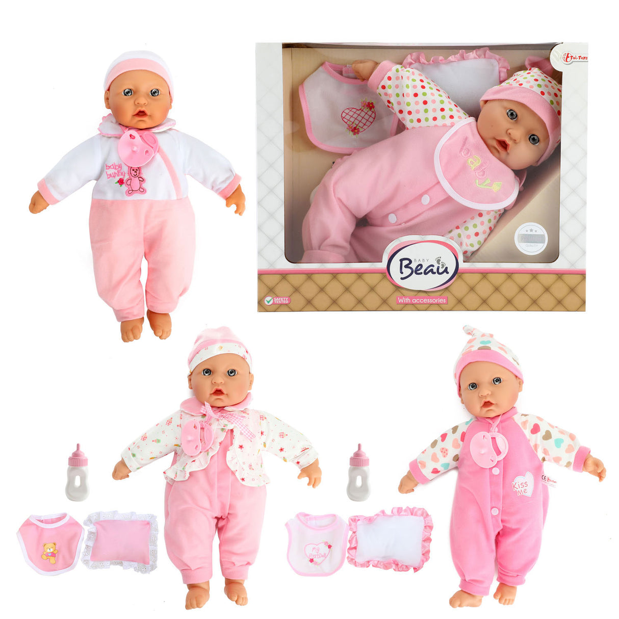 Toi-toys Baby Beau Babypuppe mit Flasche und Lätzchen, 40 cm