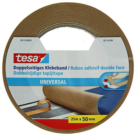 Tesa doppelseitiges Klebeband, universell, vielseitig, für Verpackungen, Dekoration, Teppich – 25 m x 50 mm