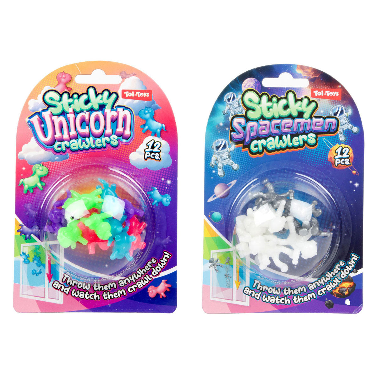 Toi-toys lustige Mini-Fensterkriecher Einhorn oder Astronaut, 12-tlg.