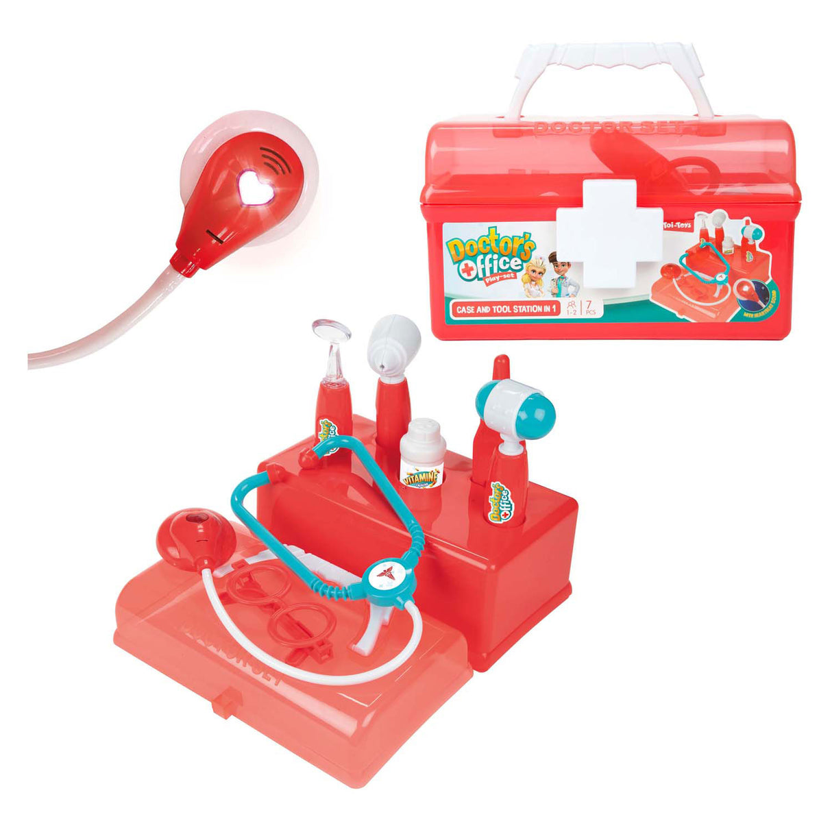 Toi-toys Arztkoffer rot mit Zubehör, 7-teilig.