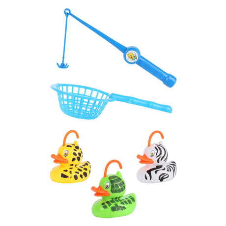Toi-Toys spielen Angelspiel und fangen die Ente mit Angelrute und Netz