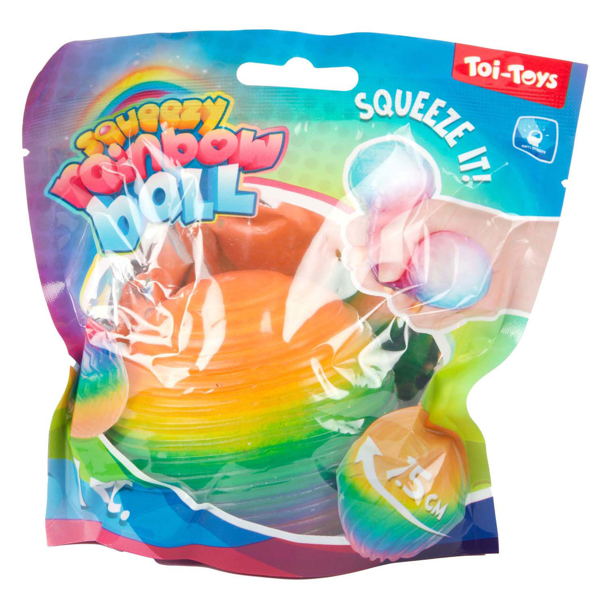 Toi-toys lustiger, strukturierter Quetschball aus geripptem Regenbogenschaumstoff, 7 cm
