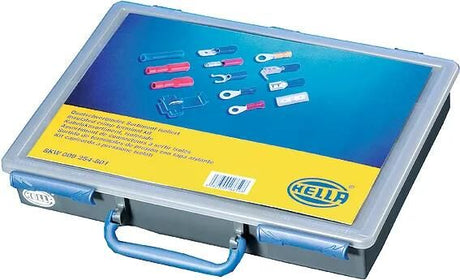 Hella-Sortiment an Kabelsteckverbindern, sortiert.Crimp-Stecker