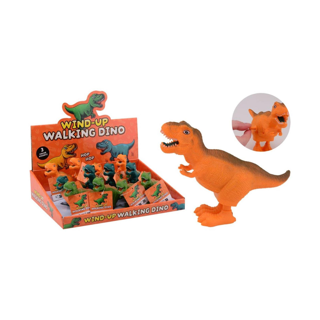 Johntoy läuft mit dem T-Rex zum Aufziehen