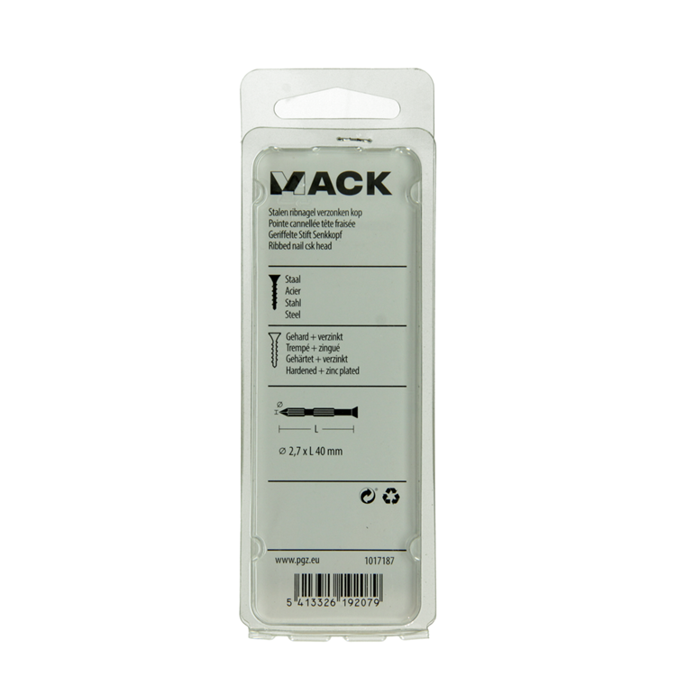 Mack 1017187 - stalen ribnagel vk st.gehard + verz.18 st 2,7 x 40 mm | 10 stuks