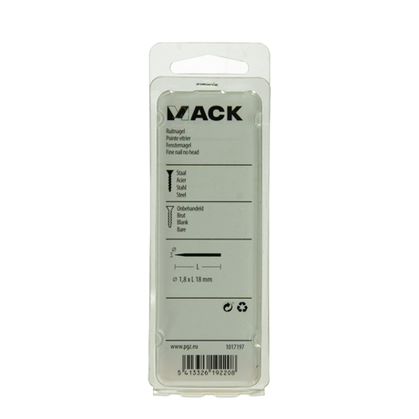 Mack 1017197 - ruitnagel staal onbehandeld 50gr 1,8 x 18 mm | 10 stuks